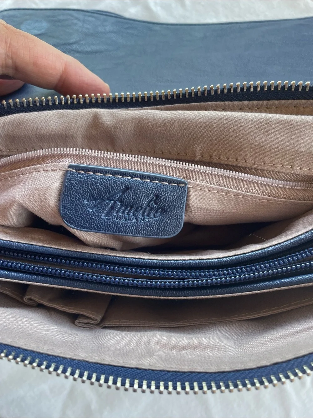 Amelie Galanti Navy Foldover Crossbody Clutch Purse Minimalist Chic Bag EUC
